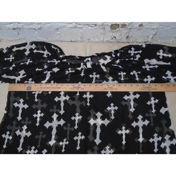 R.Rouge Sheer Black Gothic Cross Print Off the Shoulder Top Women's Size 3XL - Picture 6 of 10